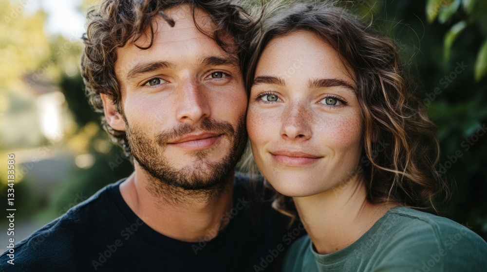 A young couple smiling at the camera.