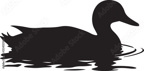 duck swimming in a pond silhouette vector illustration on a white background