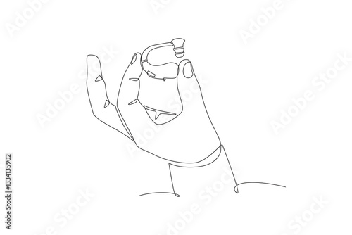 Hand holding hearing aid. Hearing aids concept one-line drawing