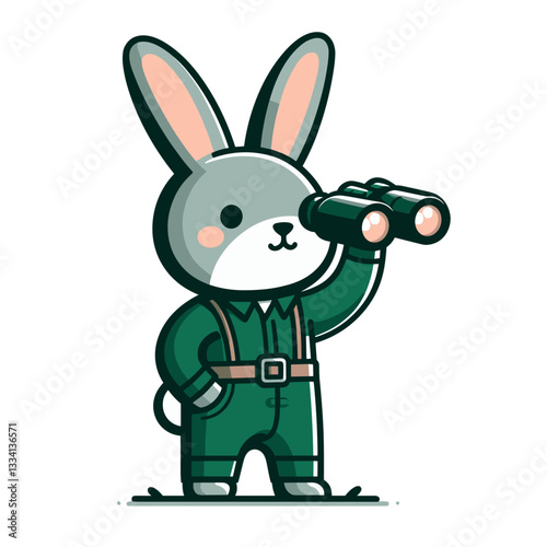 Military scout bunny with binoculars in green uniform. Vector illustration perfect for reconnaissance themes, surveillance concepts, and strategic observation content.