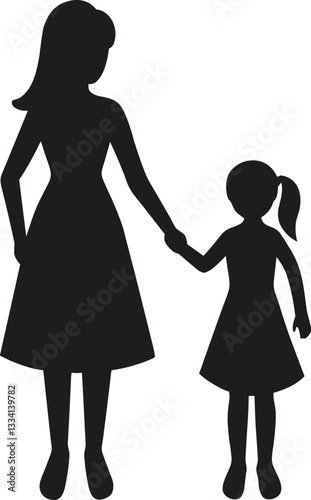 Mother and Daughter Holding Hands – Heartwarming Silhouette Vector for Mother's Day