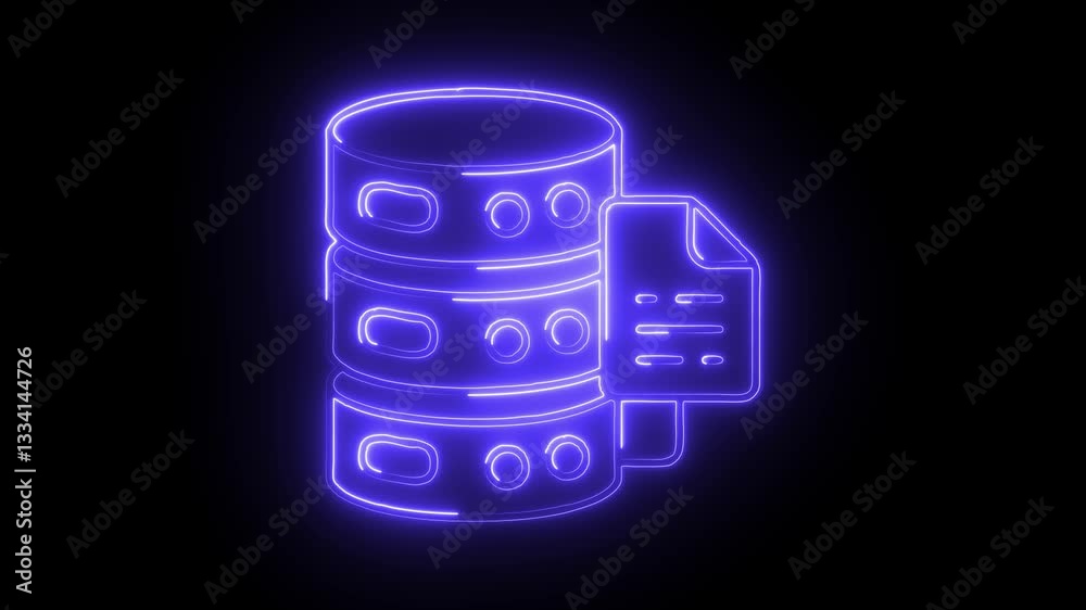 Glowing neon database icon isolated on black background. HD Video motion graphic animation