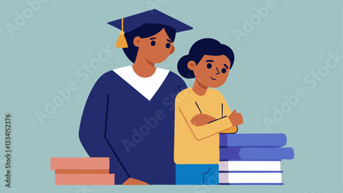 Family Support A young graduate leaning on a family member for support as they both look at a pile of student loan bills together highlighting the need for support in times of