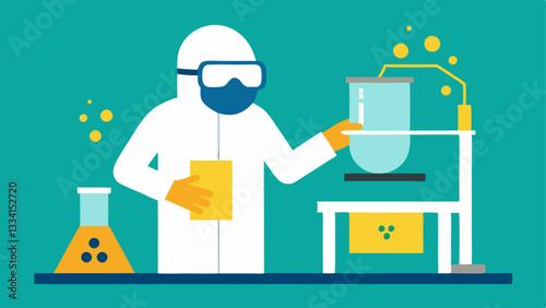 Safety and Protocols A vector showing safety measures in the lab like a scientist wearing protective eyewear and gloves while handling potentially hazardous materials in a fume