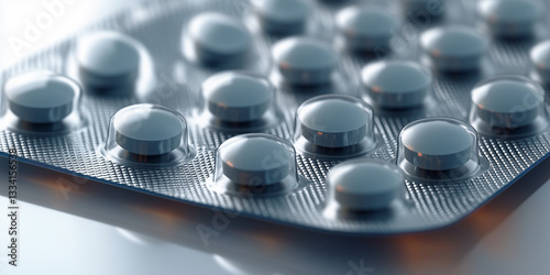 Close-up view of antihistamine tablet blister pack on clean medical surface with clear dosage instructions