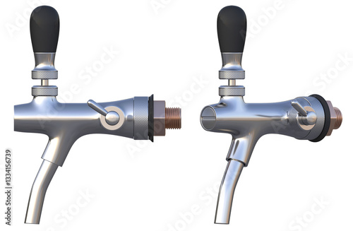 Wallpaper Mural Close-up of stainless steel beer faucet and handle. Isometric view and side view. 3d illustration transparent background Torontodigital.ca