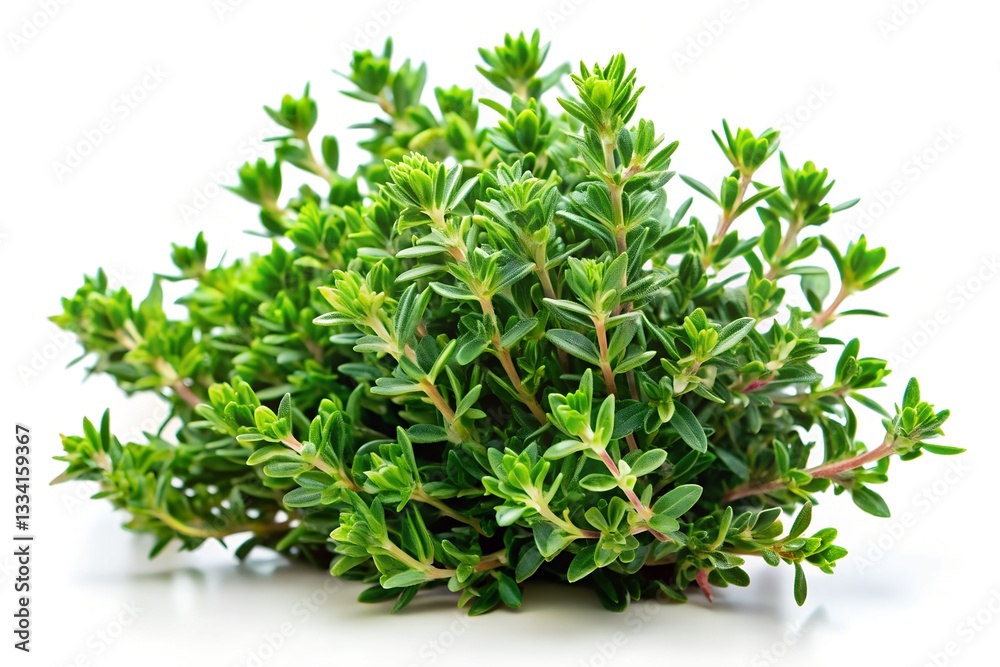 Fresh Thyme Sprigs with Green Leaves on a Rustic Wooden Table Fresh Thyme Sprigs with Green Leaves on a Rustic Wooden Table