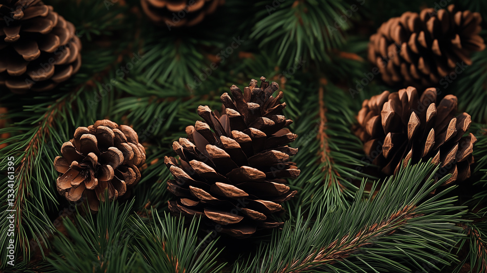 Pine forest floor adorned with fresh pine needles and scattered pinecones in a serene natural setting Pine forest floor adorned with fresh pine needles and scattered pinecones in a serene natural setting