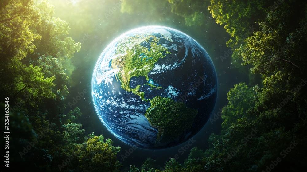 Green forest on earth in space Green forest on earth in space