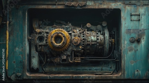 Wallpaper Mural A corroded tractor gearbox with exposed gears and weathered components Torontodigital.ca