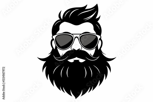 a beard with sun glass a mustache line art silhouette vector illustration