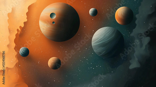 Stellar planets in space, digital design for web and posters