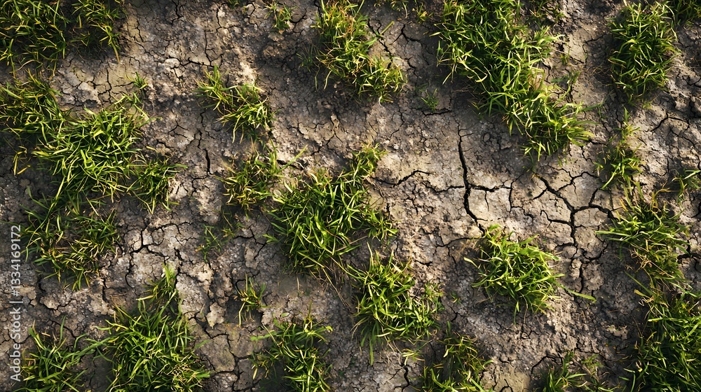 Obraz premium Sparse grass patches with exposed soil background textures