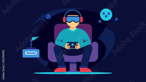 Handson Experience A developer sits in a swivel chair with a VR controller in hand immersed in a simulated environment with the glow of the VR headset illuminating their face.