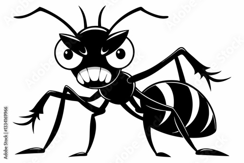 angry ant line art silhouette vector illustration