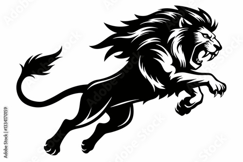 angry lion in a jump line art silhouette vector illustration