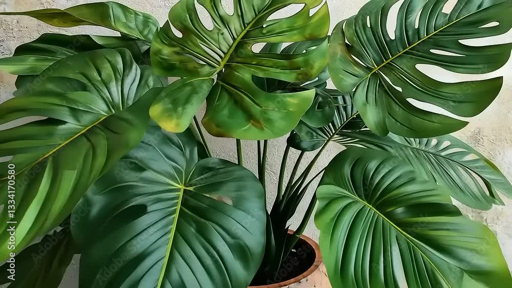 custom made wallpaper toronto digitalLush green monstera plant in a decorative pot against a textured wall background