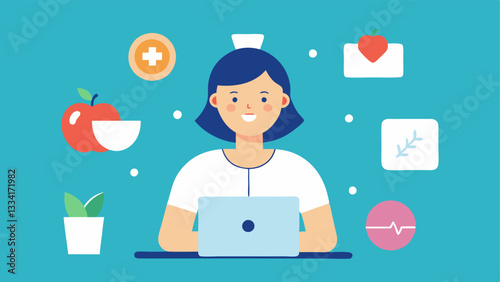 Healthy Lifestyle Guidance A healthoriented video consultation where a nurse shares tips for a healthy lifestyle with visual elements like fruits and exercise icons appearing
