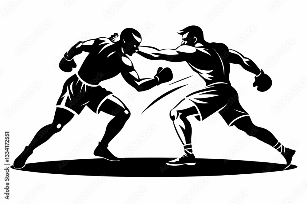 boxing match featuring two men fighting line art silhouette vector illustration boxing match featuring two men fighting line art silhouette vector illustration