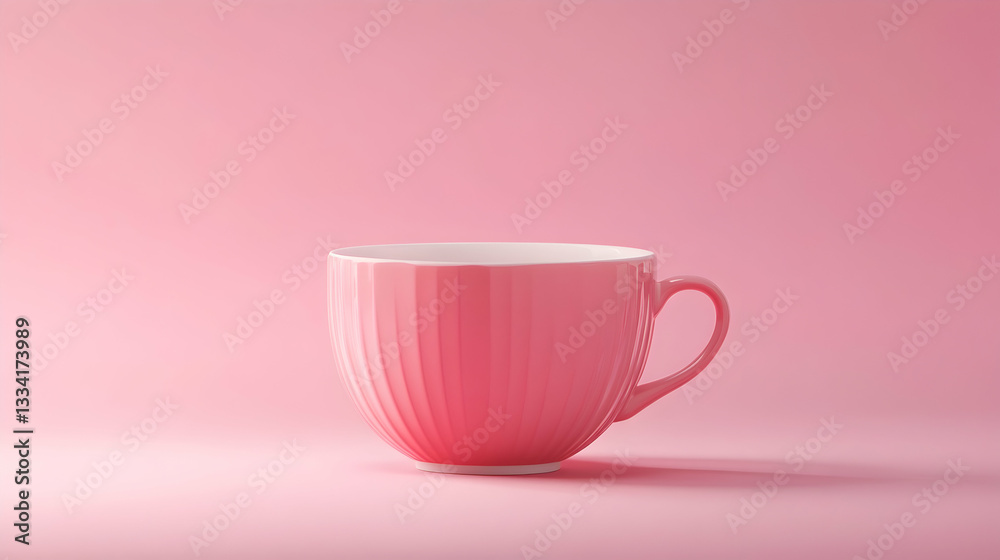 Pink teacup on a pink background with soft lighting for a simple and elegant look Pink teacup on a pink background with soft lighting for a simple and elegant look