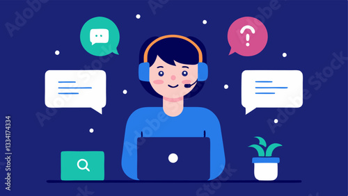 Fan Interaction An illustration of a gamer hosting a QA session responding to viewer questions displayed in chat bubbles and smiling at the camera.