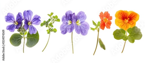 Culinary flowers such as lavender and borage, emphasizing their beauty and functionality in edible-themed designs.