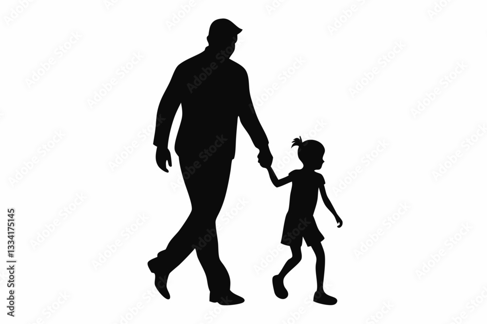 dad and child walking line art silhouette vector illustration dad and child walking line art silhouette vector illustration