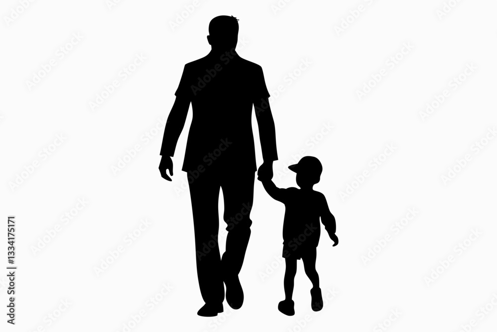 dad and child walking line art silhouette vector illustration dad and child walking line art silhouette vector illustration