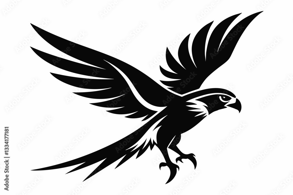 Obraz premium flying falcon bird logo icon line art silhouette vector illustration