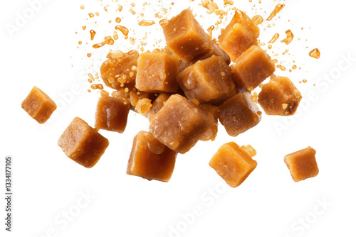 brown sugar cubes on white background