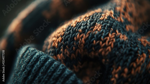 Close-Up View of Textured Knitted Fabric with Orange and Black Pattern