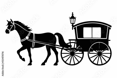 horse drawn carriage line art silhouette vector illustration