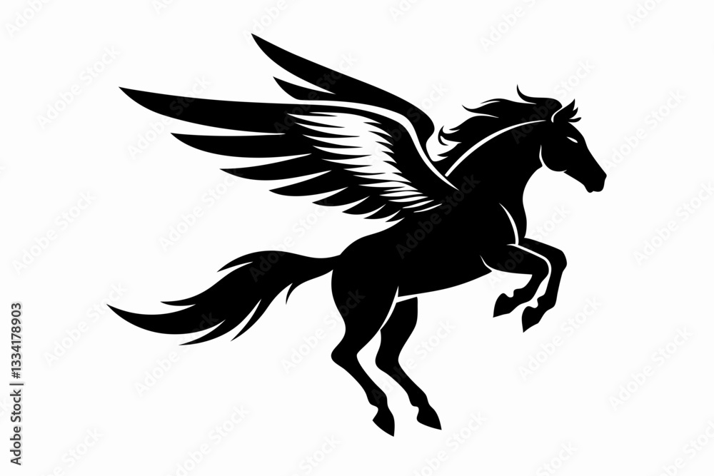 jumping horse with wings line art silhouette vector illustration jumping horse with wings line art silhouette vector illustration