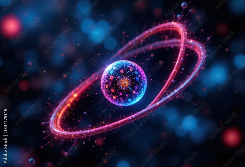 Obraz premium Colorful Abstract Illustration of Atom and Energy Particles