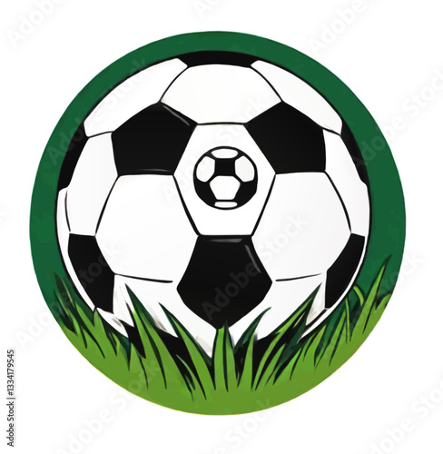 soccer ball on green grass ornament sticker vector