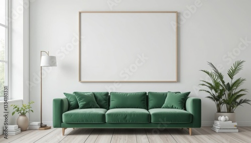 Elegant Green Sofa in Modern Minimalist Living Room Setting