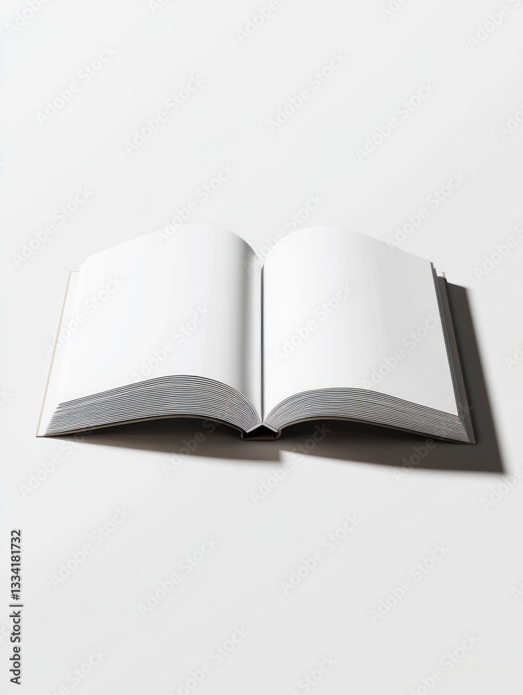 Open Book with Blank Pages Lying on White Surface Ready to Write Open Book with Blank Pages Lying on White Surface Ready to Write