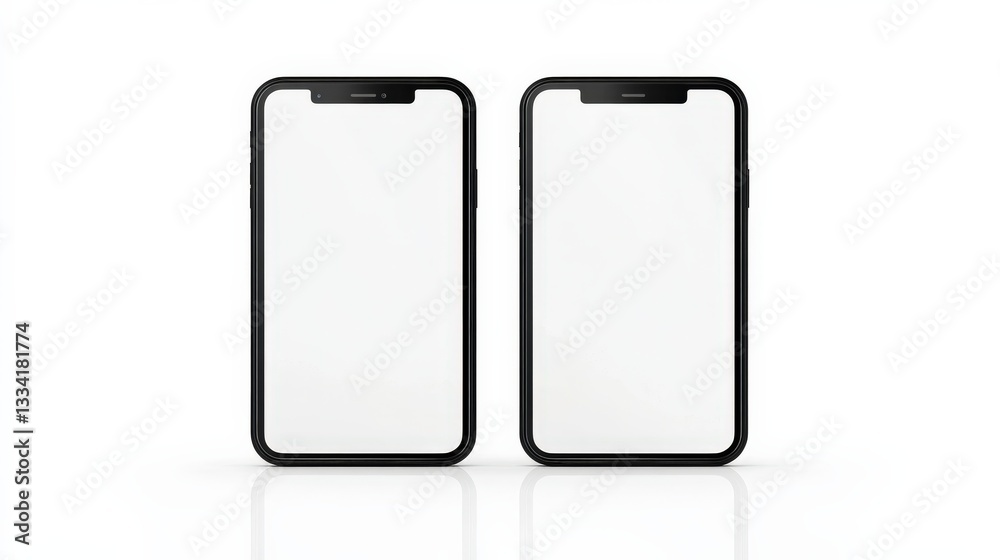 Two Blank Mobile Phone Devices for Mockup or Design Presentation in Clean Environment Two Blank Mobile Phone Devices for Mockup or Design Presentation in Clean Environment