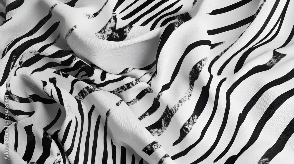 Obraz premium Black and White Zebra Print Fabric with Elegant Flowing Texture