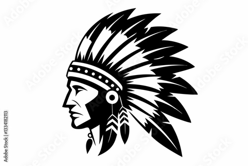 native american headdress line art silhouette vector illustration