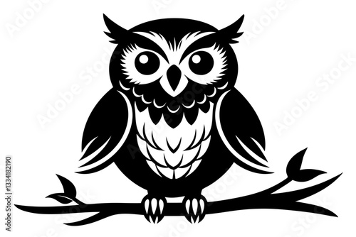 owl sitting on a tree branch line art silhouette vector illustration
