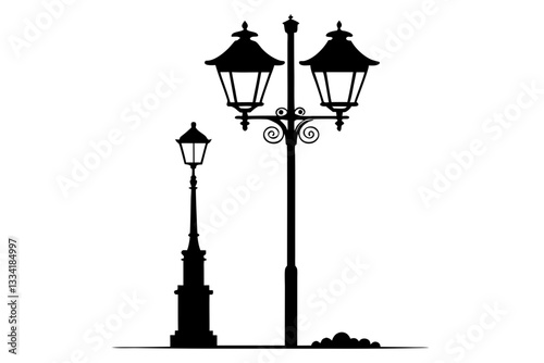 street light line art silhouette vector illustration