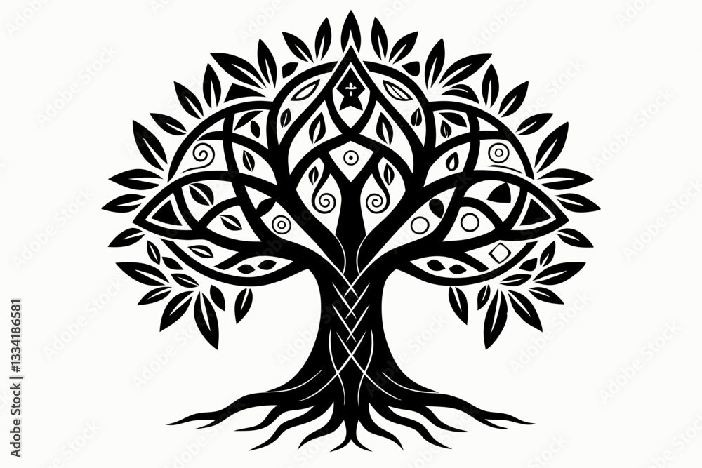 Obraz premium tree of life with few leaves with a triquetra line art silhouette vector illustration
