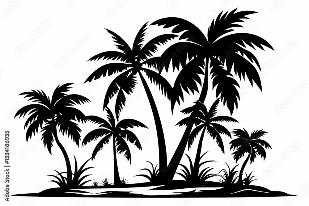 Fototapeta premium tropical palm trees with leaves line art silhouette vector illustration