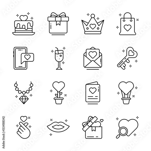 Grab this trendy bundle of love celebrations outline icons 