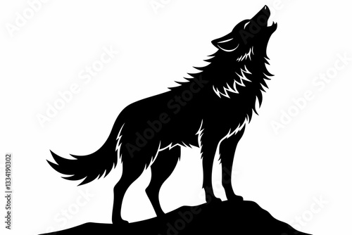 wolf howling line art silhouette vector illustration