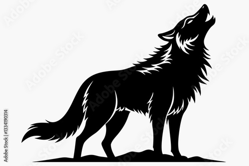 wolf howling line art silhouette vector illustration