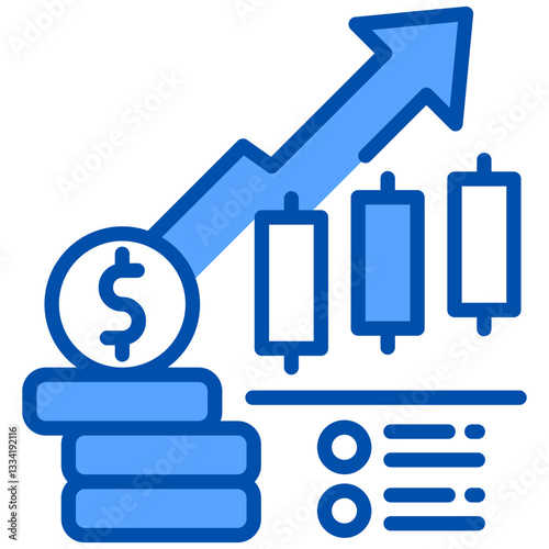 Stock Market icon in Blue Color Style. Simple Vector Design. Simple Vector Flat Icon