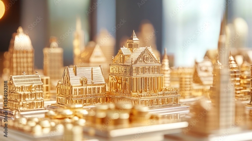 Obraz premium Golden Cityscape: A Miniature Metropolis in Gold