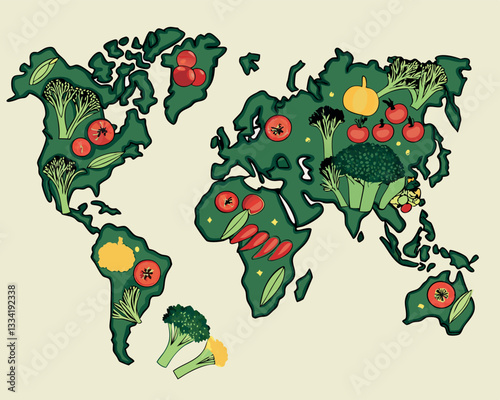 World Vegetarian Day: World Map Made of Fruits and Vegetables